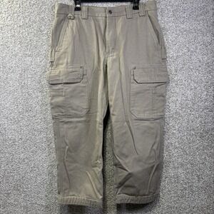 Duluth Trading Co Pants Mens 36x28 Beige Canvas Cargo Workwear Pockets